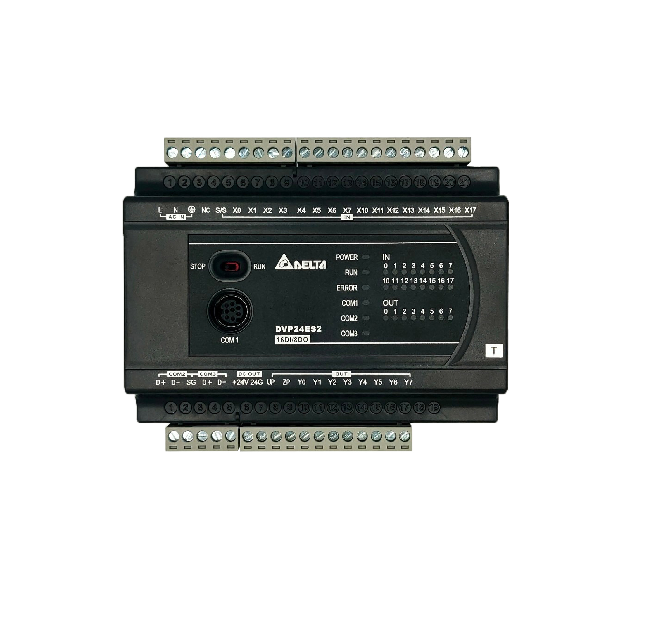 Delta PLC DVP24ES200T 16I/8O, AC Power-In, Transistor Output, 2-Axis 100kHz Pulse Output
