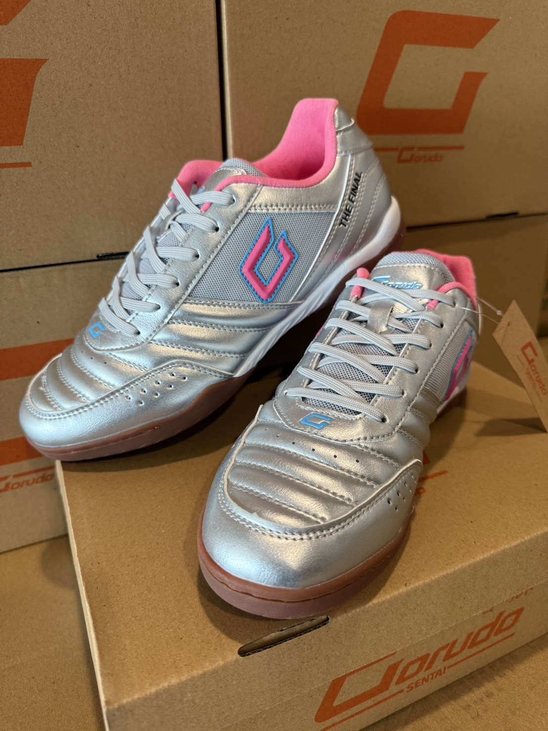 New Limited Edition GORUDO SENTAI TF รองเท้าฟุตซอล ( The Final ) #Silver Pink เทา ชมพูคูู่ใจ
