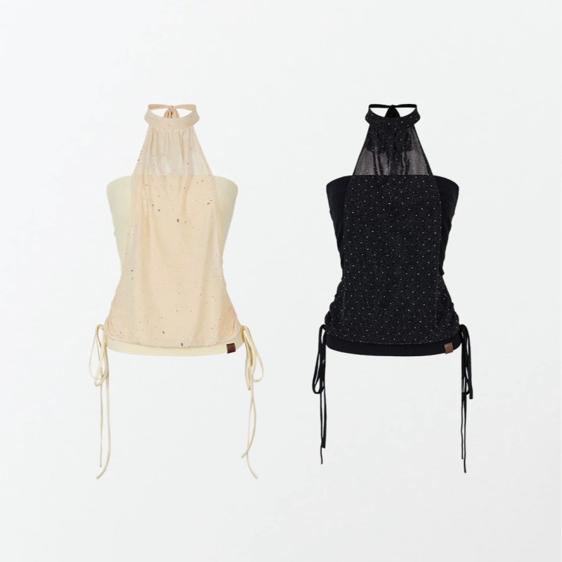 ส่งด่วนในไทย เสื้้อสายเดี่ยว สีดำ เลเยอร์ สไตล์เกาหลี พร้อมส่ง CN7563