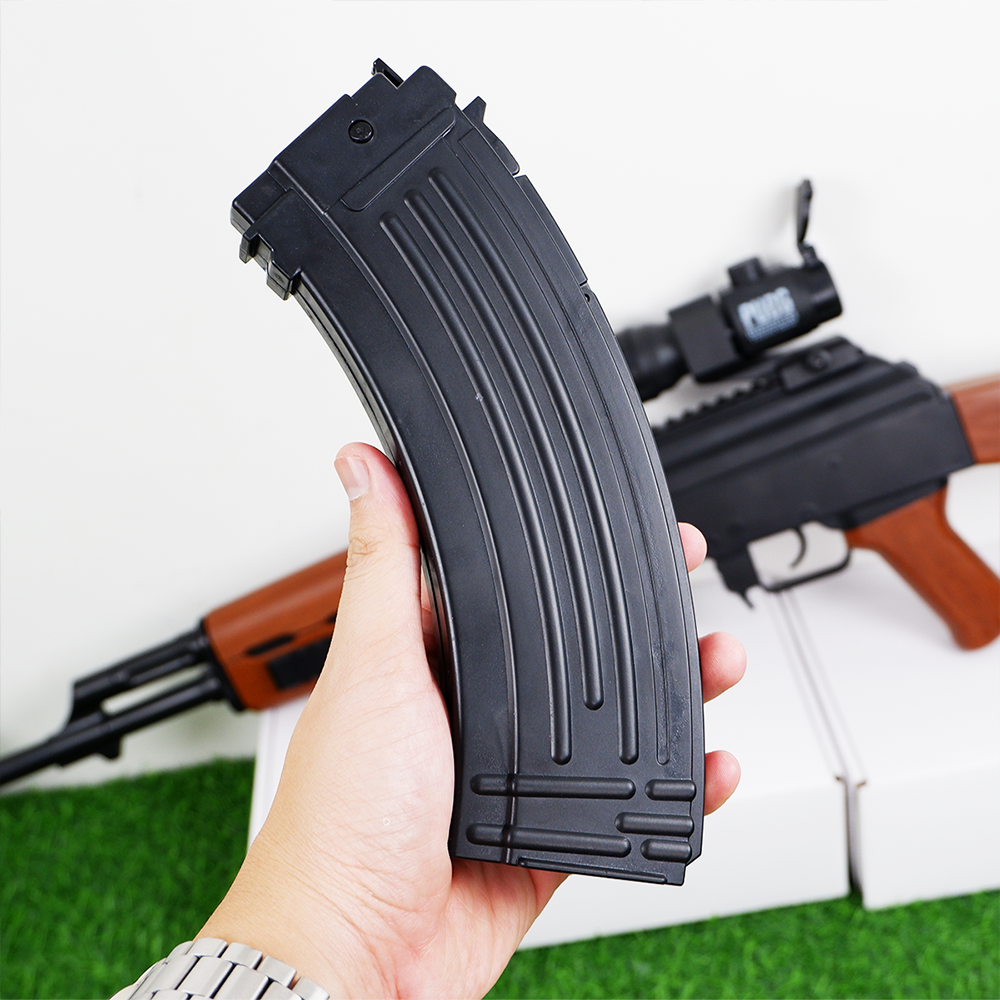 (19)AKM-47 ลายไม้ ปืนเจลไฟฟ้า ของเล่น ยิงรัวได้ ชักยิงได้