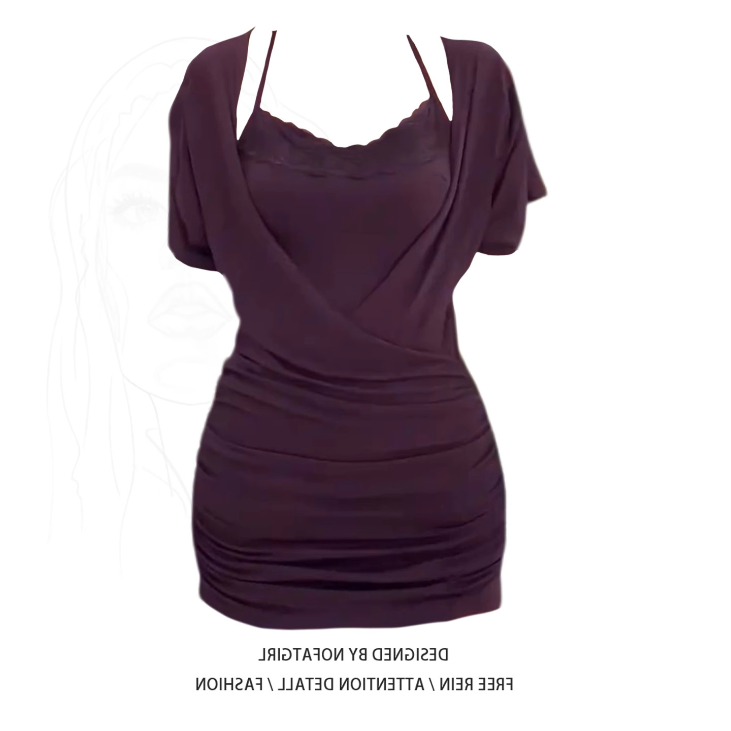 ชุดเดรสสั้น ดีเทลสายเดี่ยวแขนปาดไหล่ พร้อมส่งด่วนในไทย