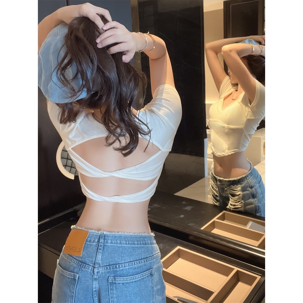 เสื้อยืดครอปแขนสั้น เปิดหลังเซ็กซี่ CN2272