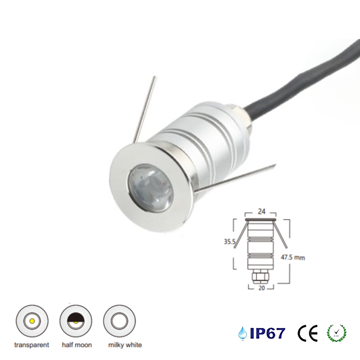 โคมไฟฝังพื้น Inground Up light Round 304 Stainless Steet + Aluminum lamp body LED 1W DC12V-24V IP67