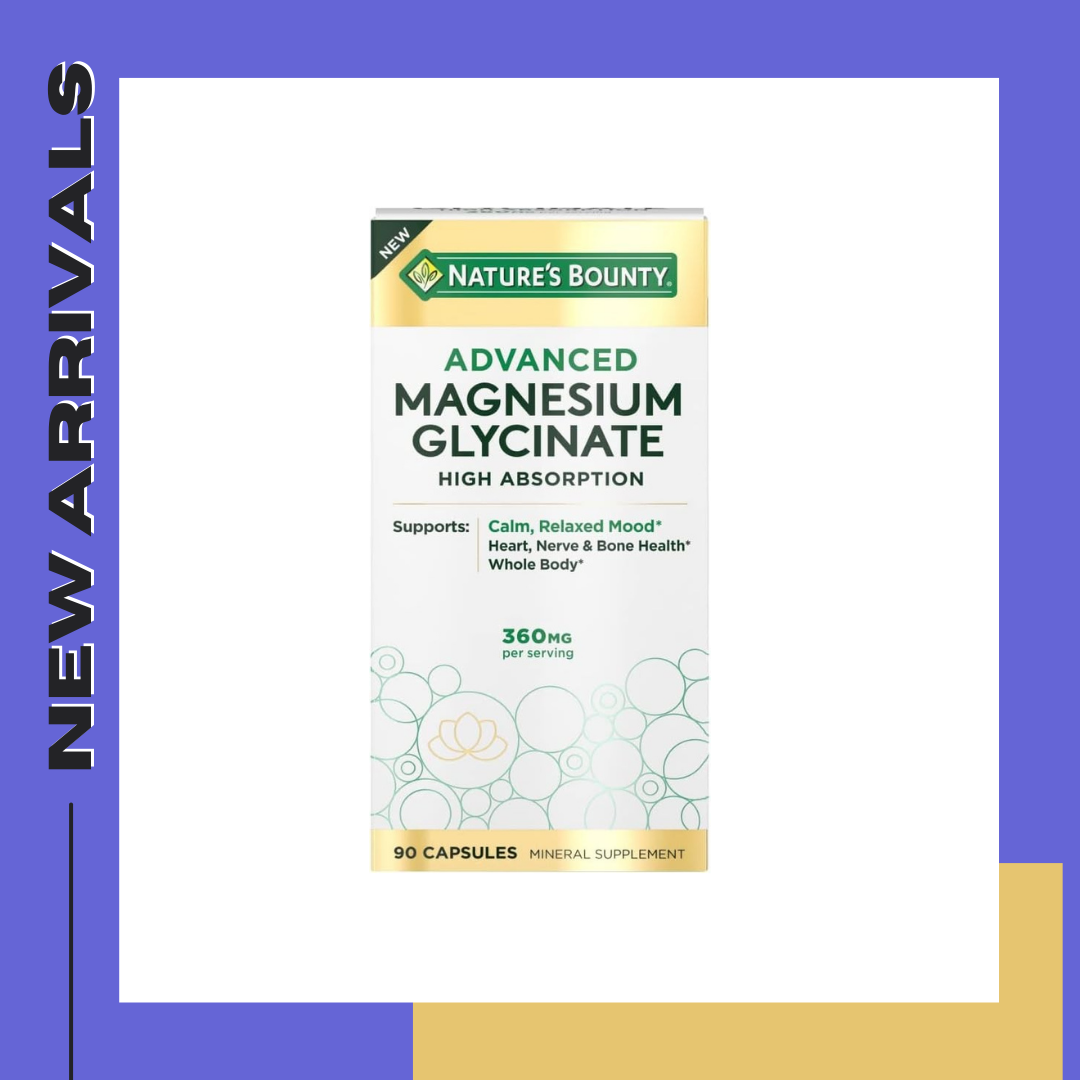 Nature's Bounty Calm Magnesium Glycinate Supplement - High Absorption Magnesium for Relaxed Mood, Heart & Bone Health, 90 Capsules แมกนีเซียม ไกลสิเนต 90แคปซูล