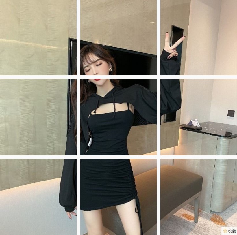 เดรสสั้น สายเดี่ยวดำ+เสื้อคลุมสีดำน้ำตาล ฮาโลวีน CN1270 พร้อมส่งในไทย