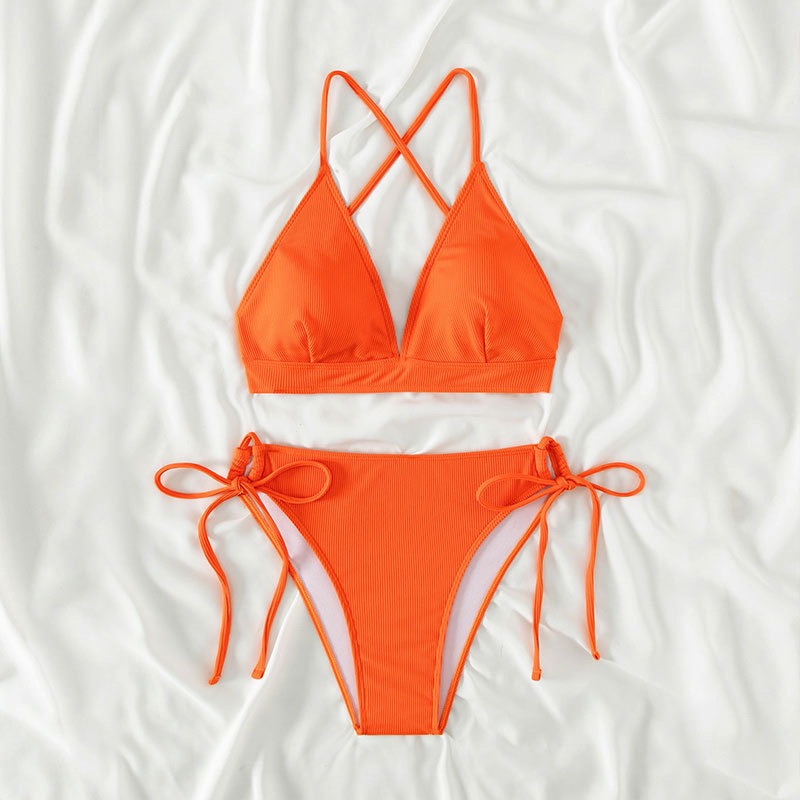 ชุดบิกินี่ สายฝอ เขียวมะนาว สีส้มจี๊ด