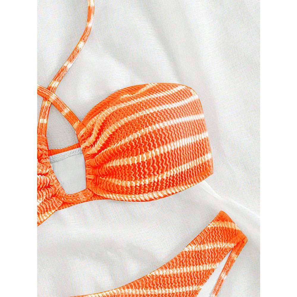 ชุดว่ายน้ำ บิกินี่ พาสเทล แบบคล้องคอ ลายทาง สไตล์เกาหลี SW072