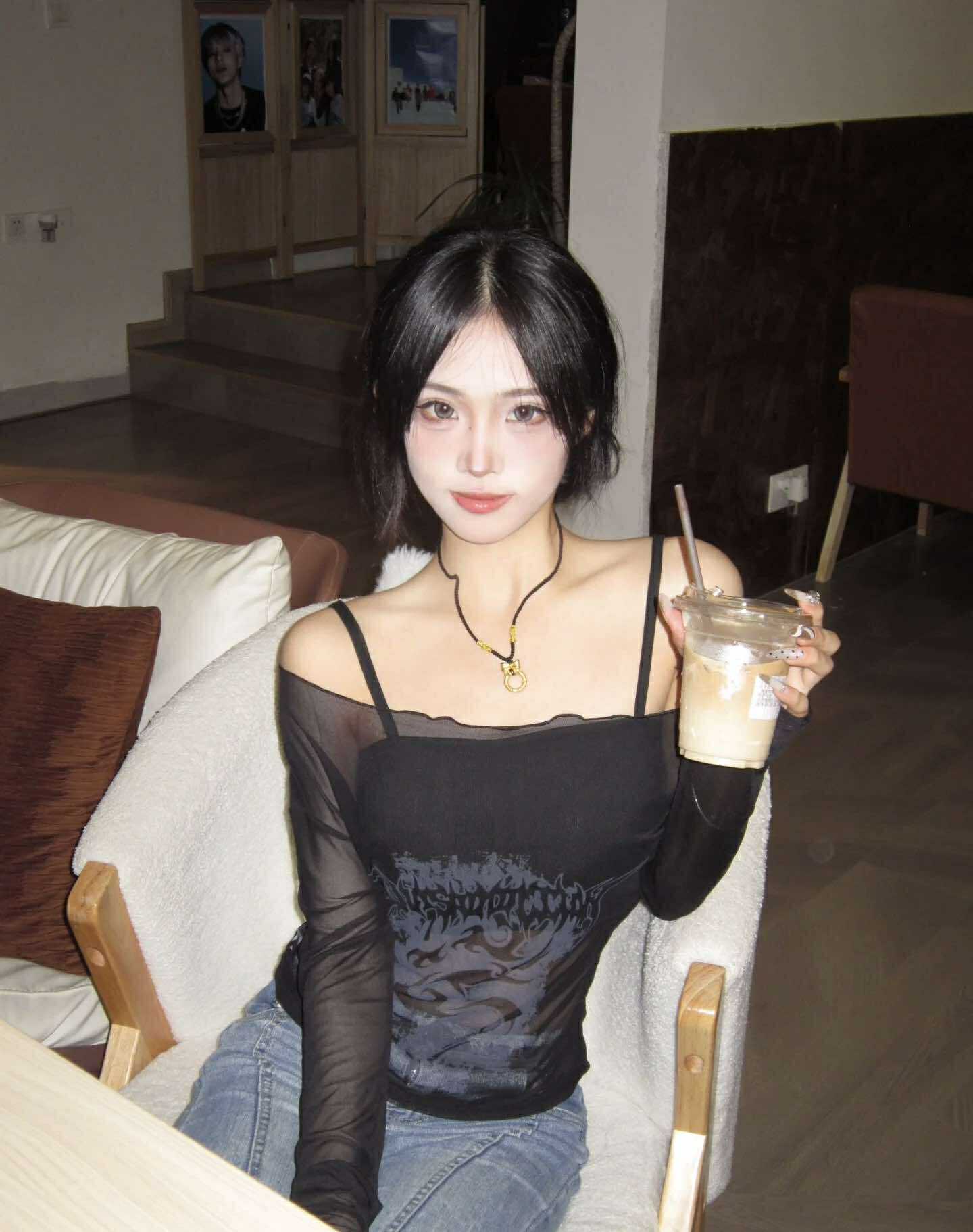 เสื้อแขนยาวซีทรู สีดำ สไตล์ร็อค พร้อมส่งในไทย