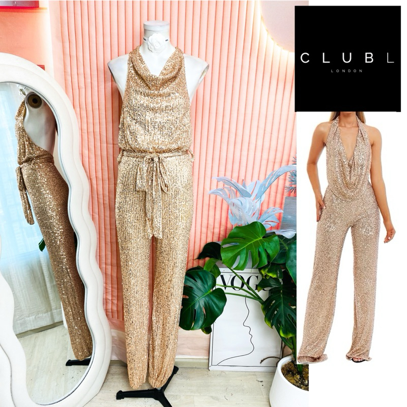 ไซด์ S แบรนด์ CLUB L แท้ 100%🌸จั๊มสูท โชว์หลัง ผูกโบว์คอ Luxury งานเกล็ดวิบวับ สีโรสโกล ใส่ออกงาน ชุดปาร์ตี้(8)