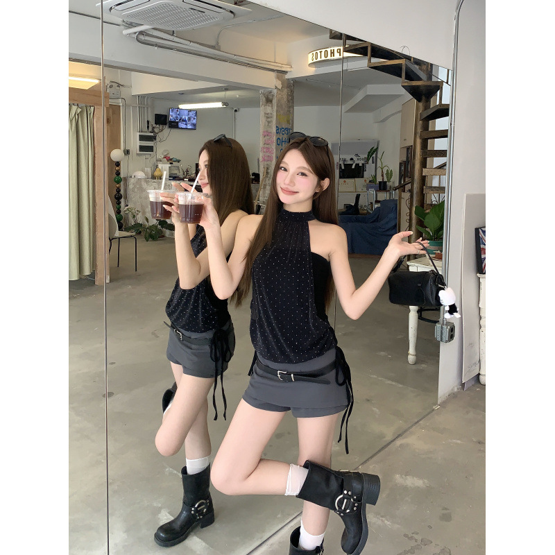 ส่งด่วนในไทย เสื้้อสายเดี่ยว สีดำ เลเยอร์ สไตล์เกาหลี พร้อมส่ง CN7563