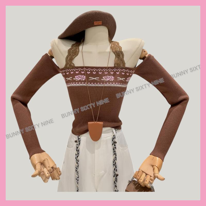 เสื้อไหมพรมน้ำตาล แขนยาว CN1179 พร้อมส่งในไทย