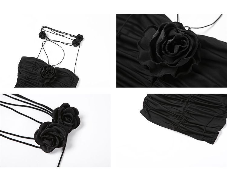 เดรสเกาะอกดำ ดอกกุหลาบ รหัส CN2195