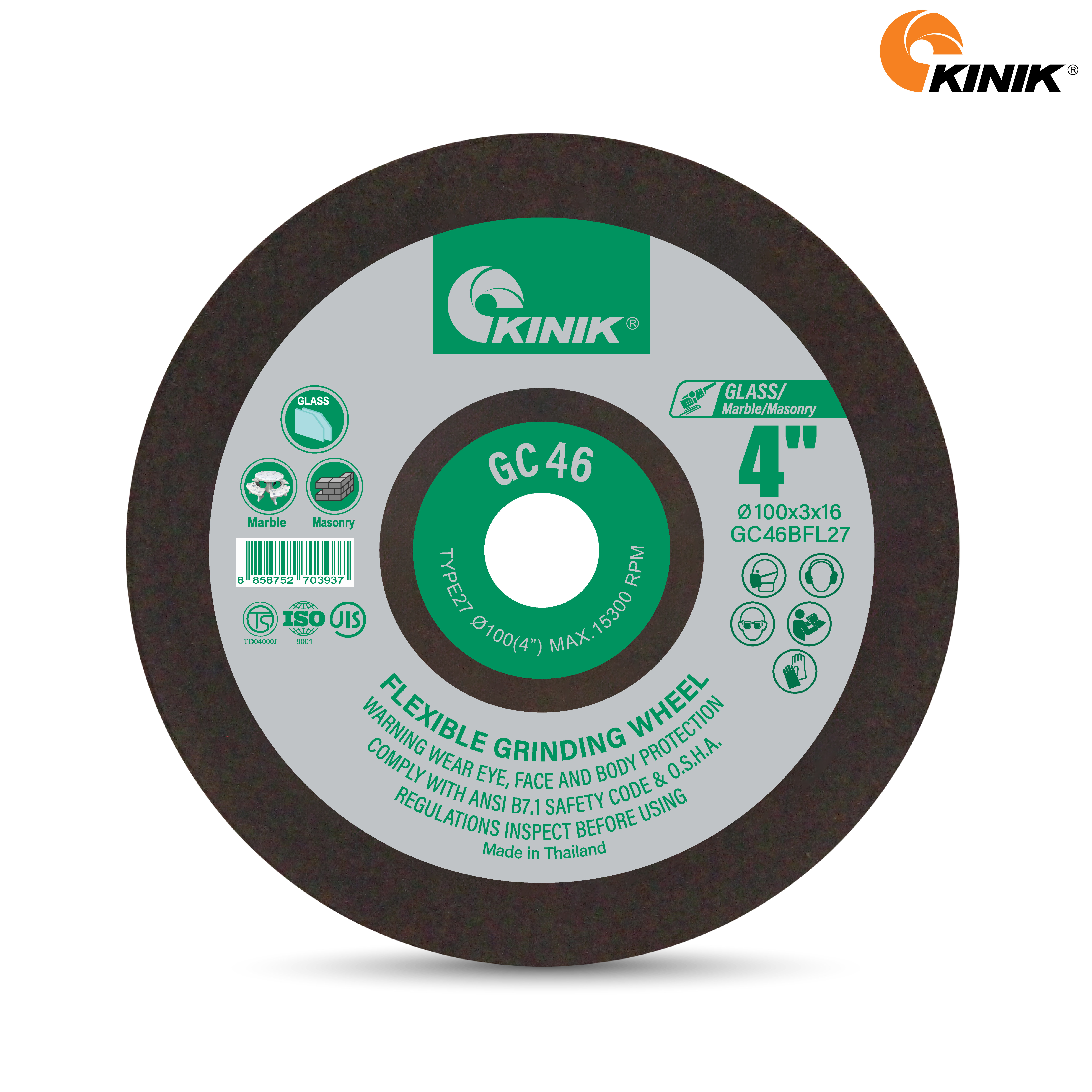 แผ่นเจียรอ่อนตัว KINIK GC46BFL27 100x3x16 mm.
