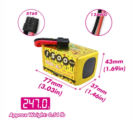 CNHL FPV Battery 22.2V 6S Speedy Pizza Series Pro & Black Series 1200-1500mAh 120C-150C Lipo with XT60 Plug