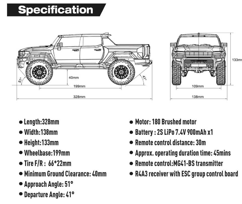 FMS 1:18 FCX18 Hummer EV Pickup Truck RTR รถสเกลสมจริง แบบพร้อมเล่น ขับเคลื่อน 4ล้อ ระบบเกียร์ 2สปีด โช๊ค และ ข้อต่อ เป็นโลหะ มีไฟหน้า ไฟท้าย ไฟเบรค