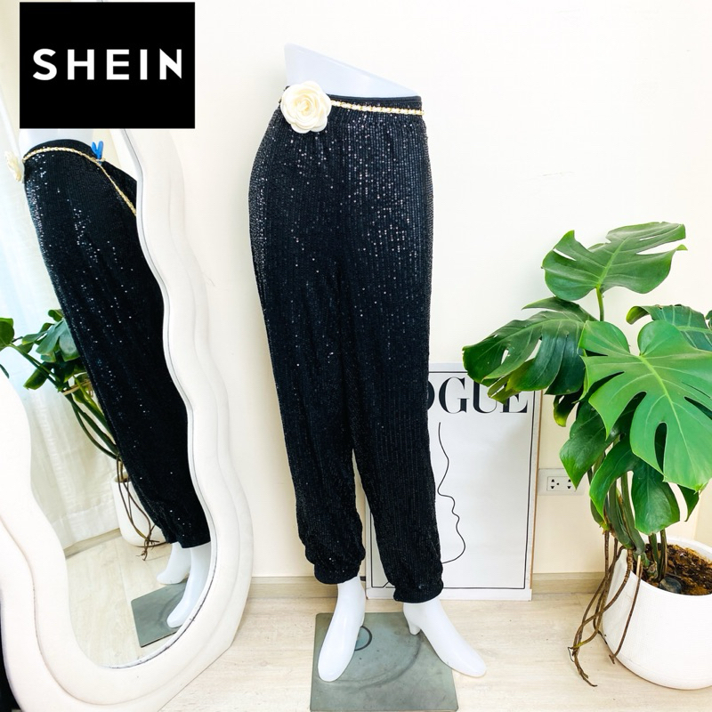 🌸ไซด์ 3XL แบรนด์ Shein แท้ 100% 🌸กางเกง เอวสูง งานเกล็ดวิบวับ สีดำ ใส่ออกงาน ชุดออกงาน ชุดปาร์ตี้