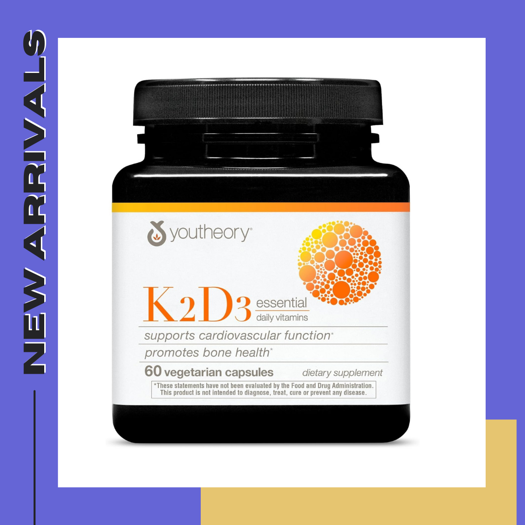 Youtheory K2 + D3 Vitamin D3 & Vitamin K2 , 60 Vegetarian Capsules ยูเทอรี่ ดี3 เค2