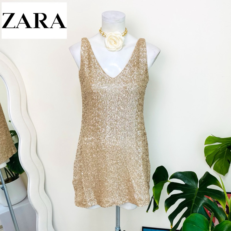 ไซด์ M แบรนด์ Zara แท้ 100%🌸เดรสสั้น งานเกล็ดวิบวับ สีโรสโกล ใส่ออกงาน ทรงเข้ารูป เดรสออกงาน ชุดปาร์ตี้(145)