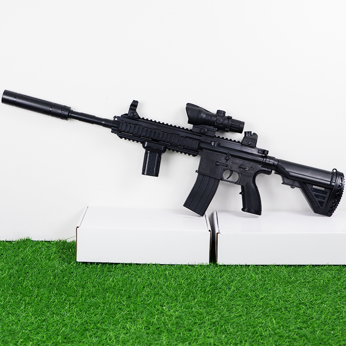 (37)HK416 สีดำ ปืนเจลไฟฟ้า ของเล่น ยิงรัวได้ ชักยิงได้