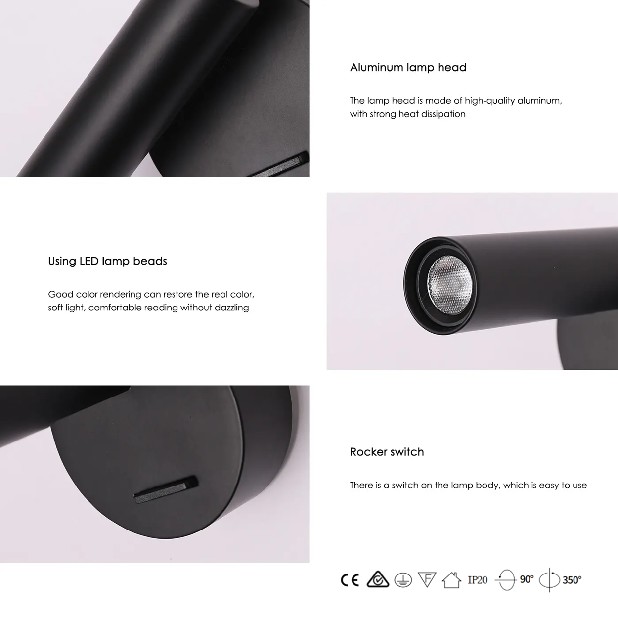 โคมไฟอ่านหนังสือติดผนัง Wall Reading Lamp Metal + Aluminium LED Cree 3W IP20 (KP021)