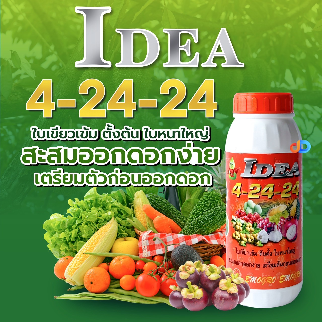 ปุ๋ยน้ำ 4-24-24 : 1 ลิตร ใบเขียวเข้ม ต้นตั้ง ใบหนาใหญ่ ออกดอกง่าย เตรียมต้นก่อนออกดอก