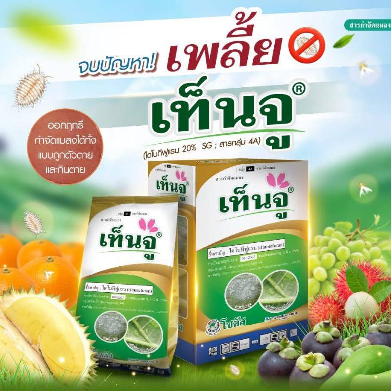 เท็นจู Tenju -ไดโนทีฟูแรน Dinotefuran 20 % SG ของ โซตัส ขนาด100 กรัม x 2 ซอง ทำให้แมลงเป็นอัมพาต กินอาหารไม่ได้ และตาย
