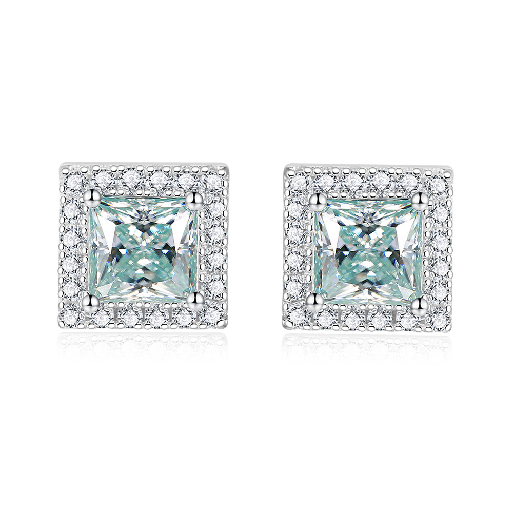[สั่งผลิต] E3-0010-Light Green ต่างหูเพชรโมซาไนท์ 2 กะรัต