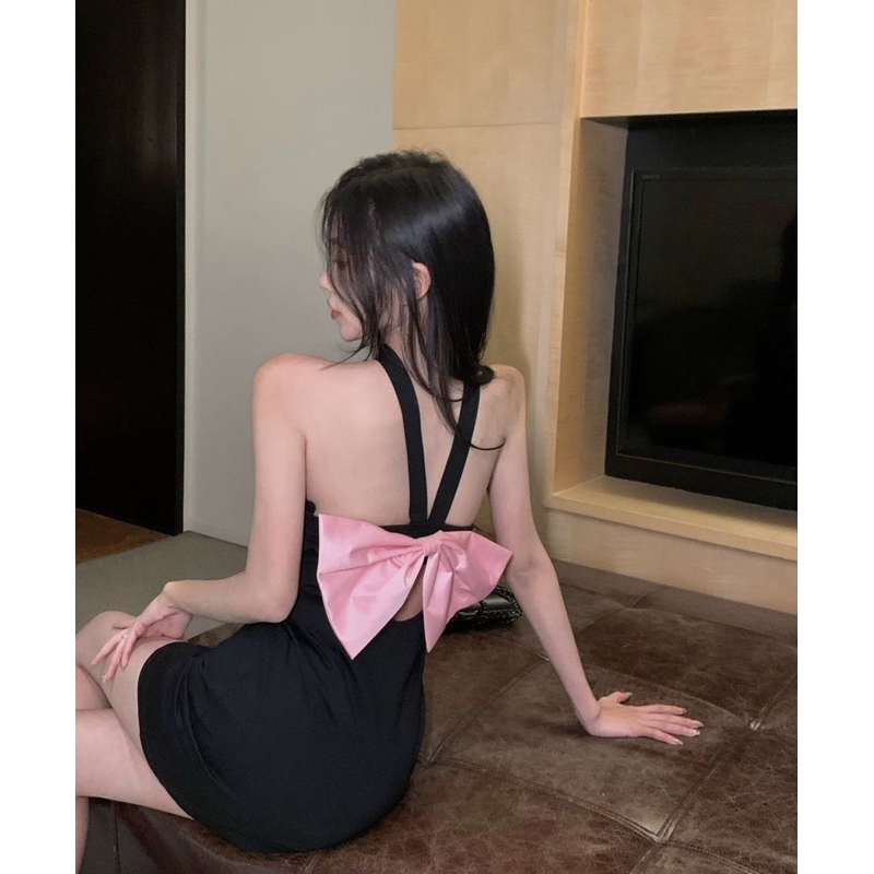 Ming ชุดเดรส แขนกุด เปิดหลัง เซ็กซี่ ประดับโบว์ สไตล์เกาหลี แฟชั่น สําหรับผู้หญิง ใส่ไปคลับ CN414