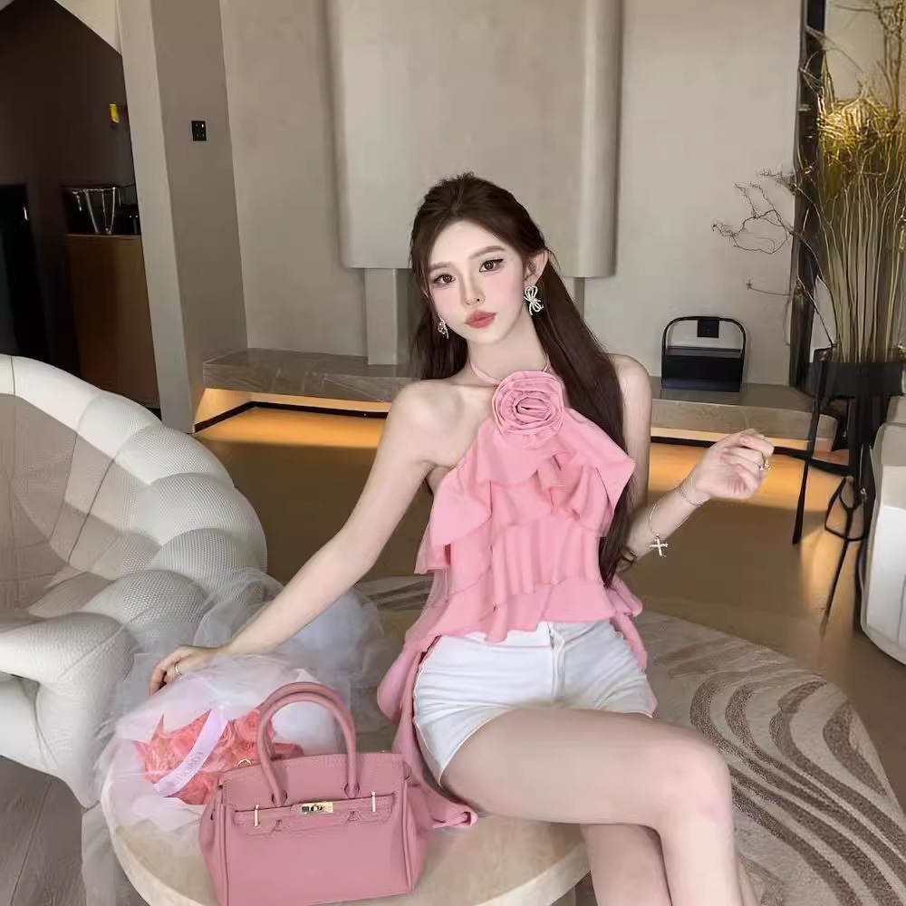 เสื้อสายเดี่ยว ขนมชั้น+กุหลาบ รหัส GB60136