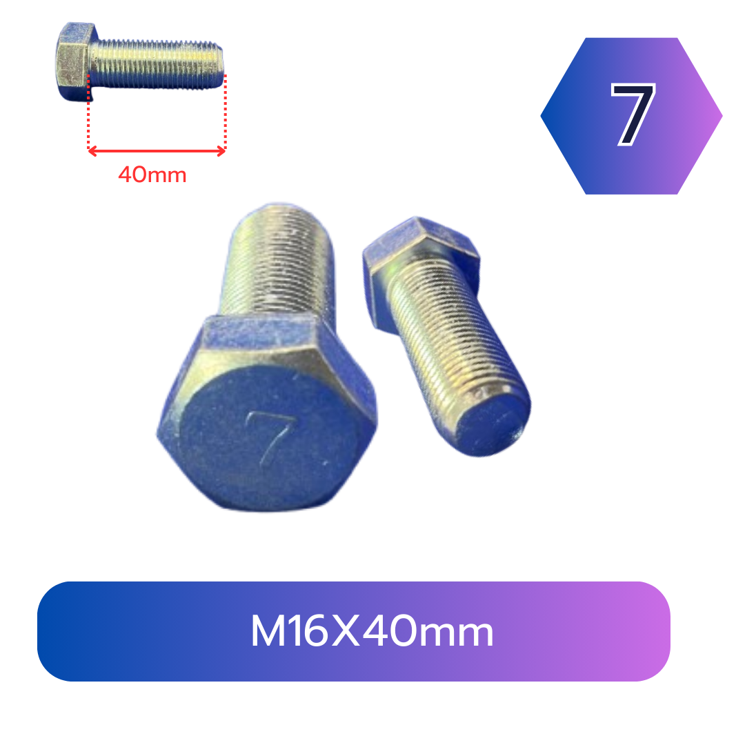 (2 ตัว) สกรูหัวเหลี่ยมมิลขาว M16x40mm เกลียว 1.5 เกลียวตลอด เกรด 7 ชุบซิงค์