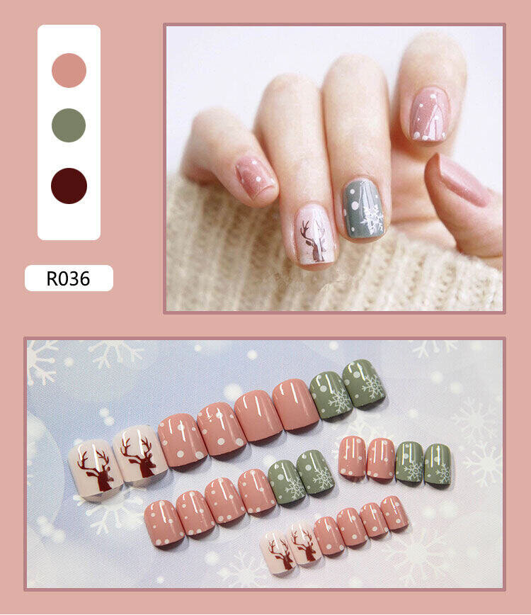 PPHOO✨#PK สีชมพู เล็บสวย เล็บปลอม กล่อง 24 ชิ้น