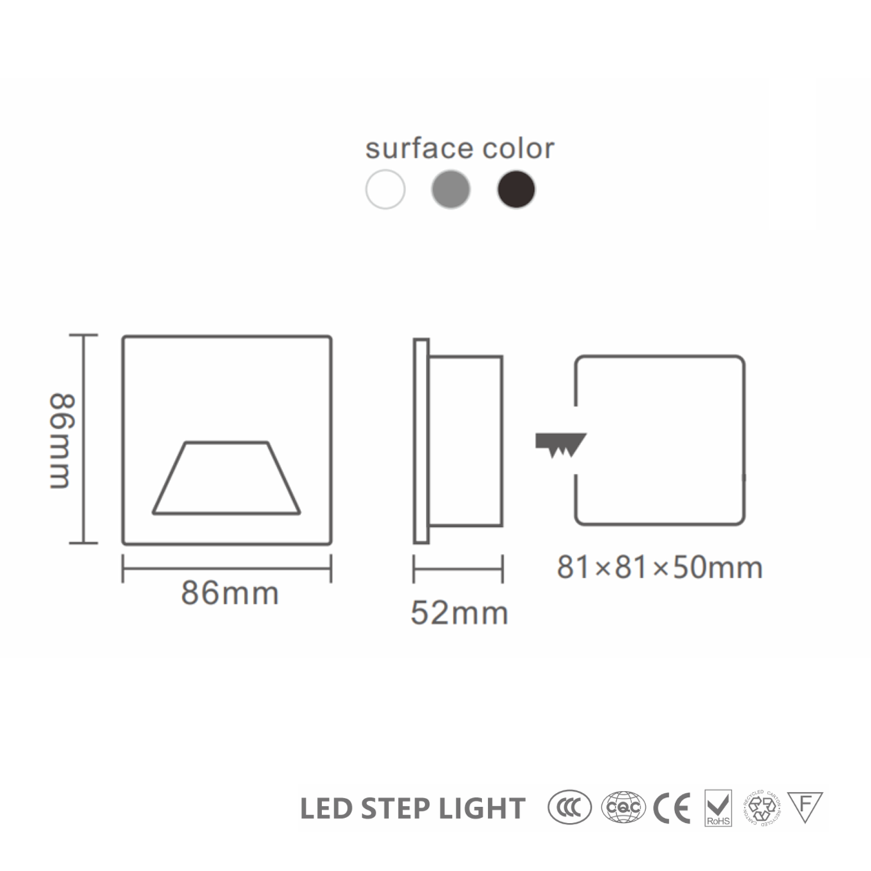โคมไฟบันไดฝังผนัง LED Recessed step light รุ่น:T86 LED 3W IP65