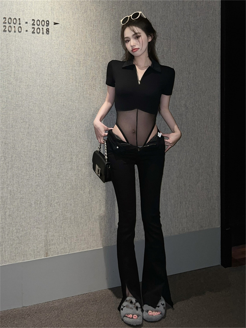 เสื้อบอดี้สูท ซีทรู ซิปหน้า รหัส CN9080