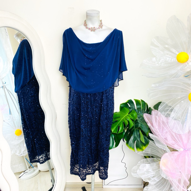 ไซด์ 3XL แบรนด์ Ronni แท้ 100%🌸เดรส พลัสไซด์ คลุมไหล่ ยาวคลุมเข่า งานเกล็ดวิบวับ พรีเมี่ยม สีกรม เดรสลูกไม้ เดรสออกงาน