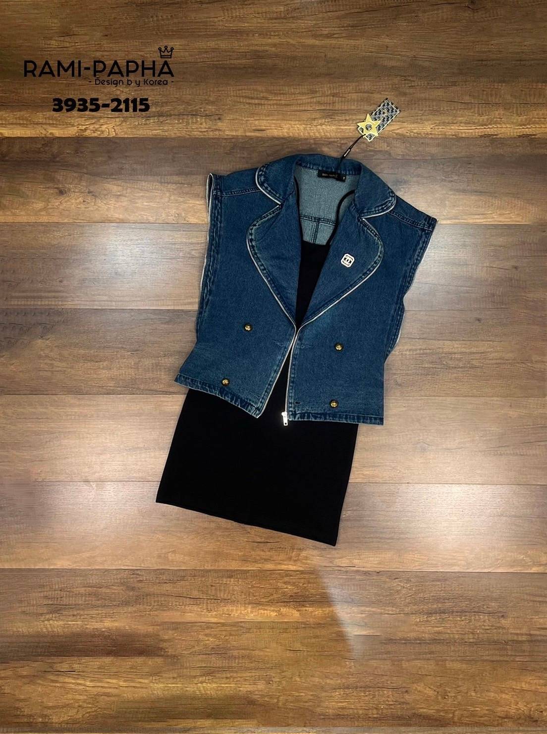 🧧 M 🧧 RAMI-PAPHA เดรส+เสื้อคลุมยีนส์+เข็มกลัด