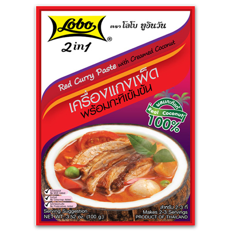 เครื่องแกงเผ็ดพร้อมกะทิเข้มข้น 100 กรัม / Red Curry Paste with Creamed Coconut 100 gram.