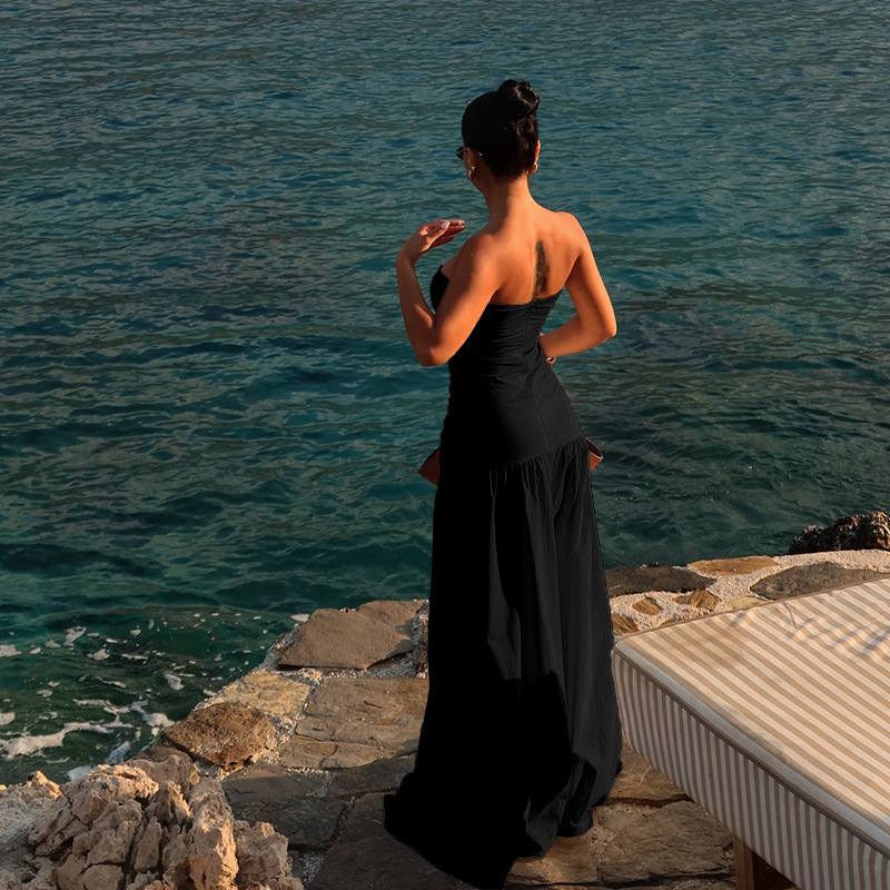 ชุดเดรสเกาะอกยาว สายฝอ Tube Top Dress พร้อมส่งในไทย