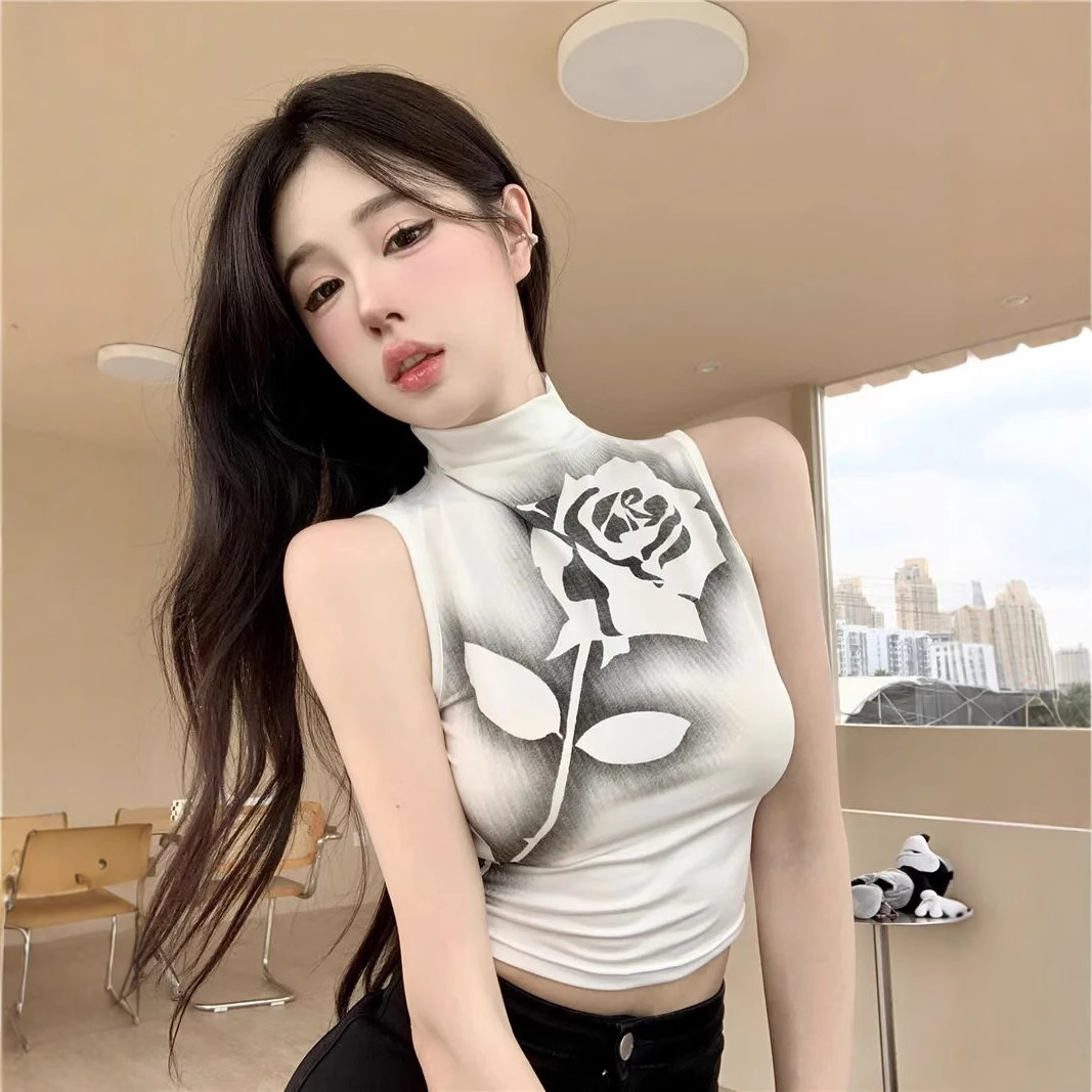 เสื้อยืดแขนกุด คอเต่า กุหลาบ CN825 พร้อมส่งในไทย