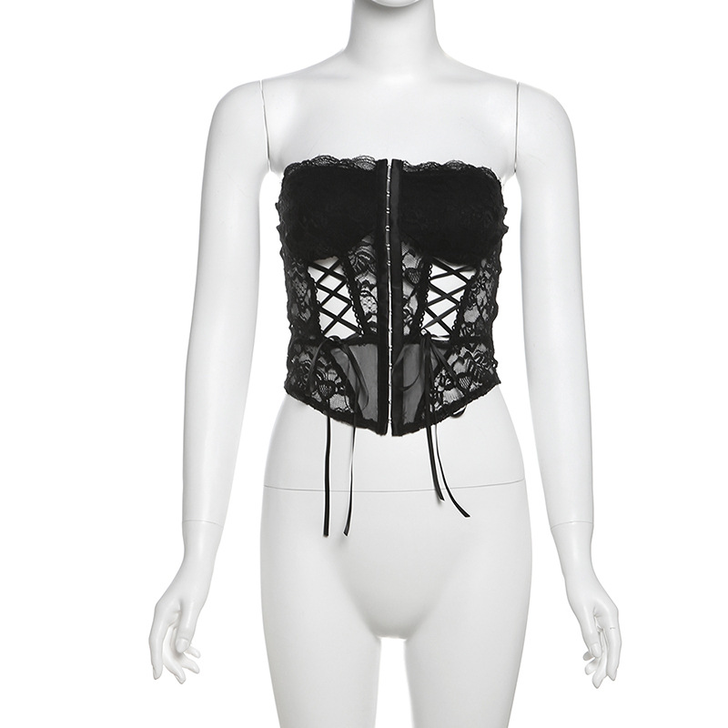 เสื้อเกาะอก ลูกไม้ ถักริบบิ้น GB61199 พร้อมส่ง