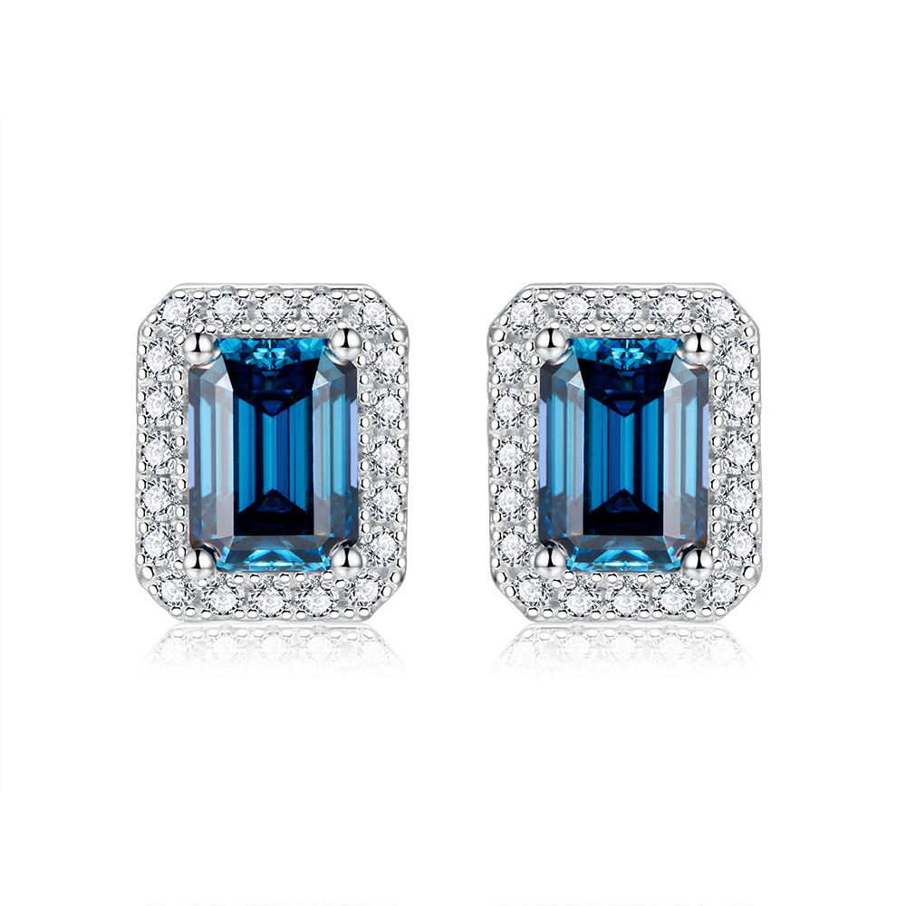 [สั่งผลิต] E3-0017-Blue ต่างหูเพชรโมซาไนท์ 2 กะรัต