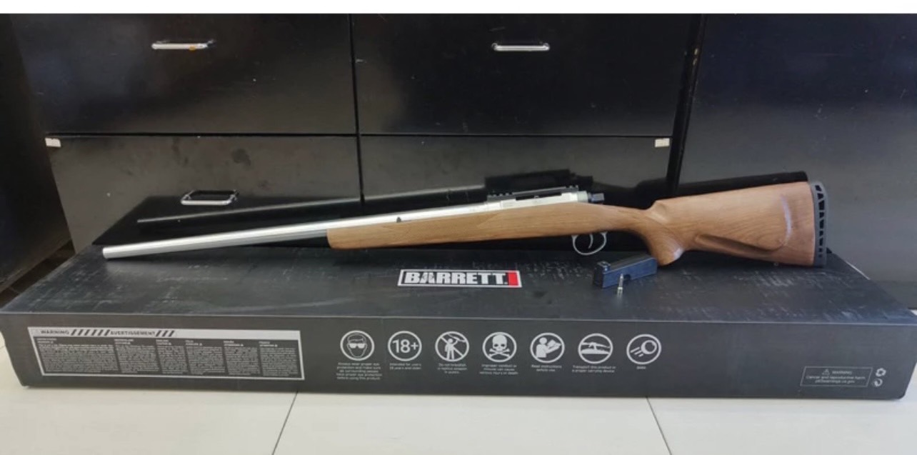 สไนเปอร์แก๊สชักยิง- EMG Barrett Fieldcarft Airsoft Top Gas Air Cocking Rifle - Wood/Silver ไม้แท้
