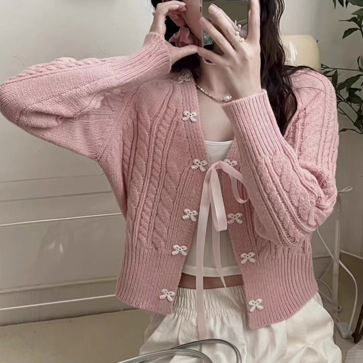 เสื้อไหมพรม มินิโบว์ เกาหลี รหัส A409