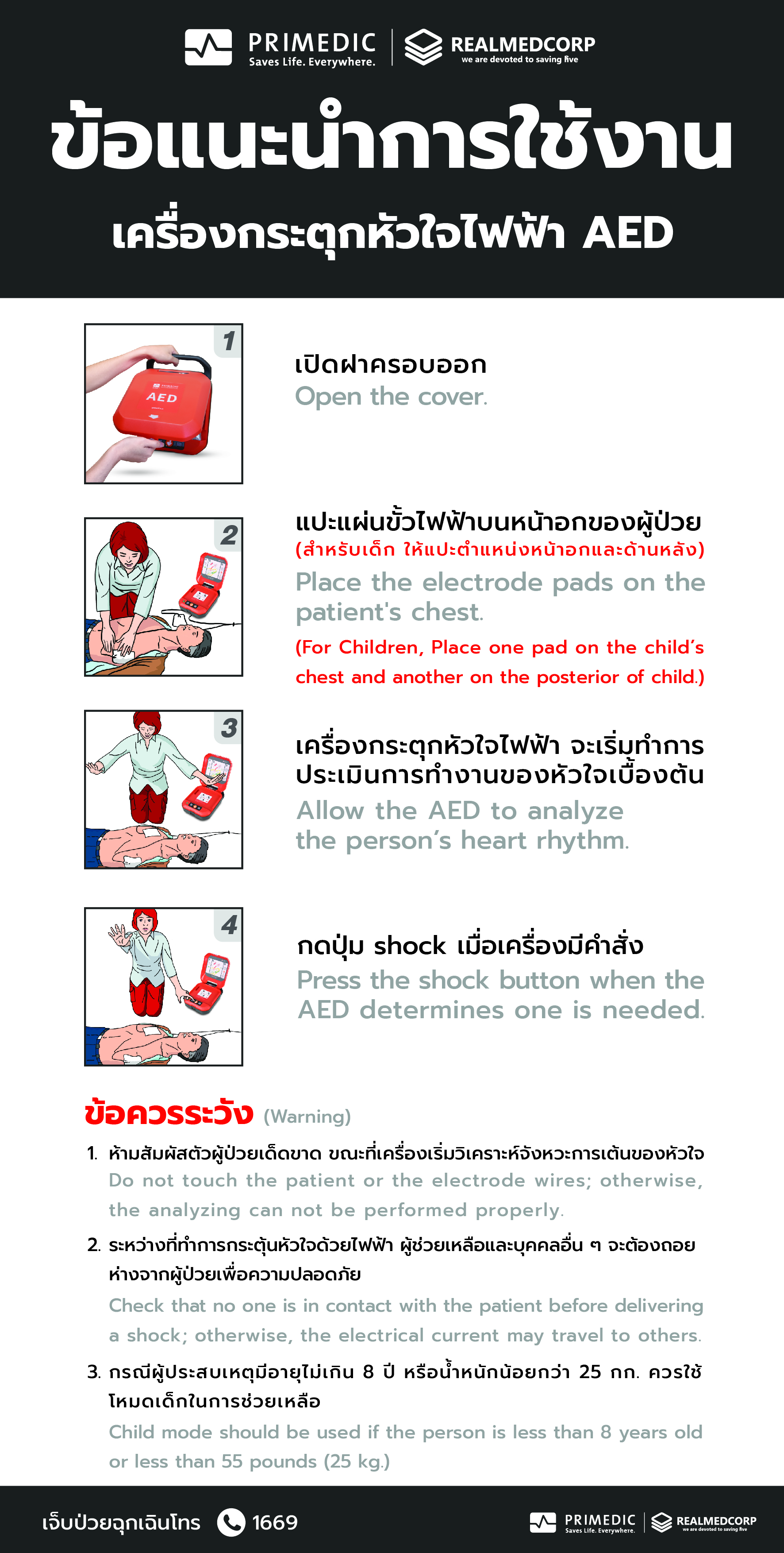 ตู้เก็บเครื่องกระตุกหัวใจอัตโนมัติ AED มีสัญญาไฟและเสียงแจ้งเตือน (แบบแขวนผนัง)