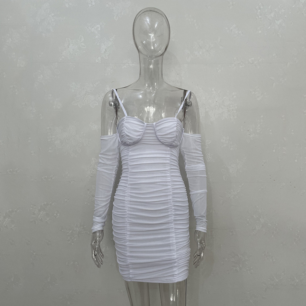 ชุดเดรส เปิดไหล่ เข้ารูป สไตล์สายฝอ CN9104