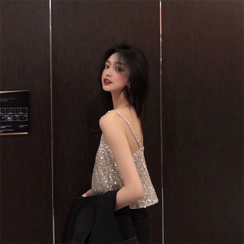 เสื้อวิ๊ง สายเดี่ยว เลื่อม สไตลส์เกาหลี A1901 พร้อมส่งในไทย