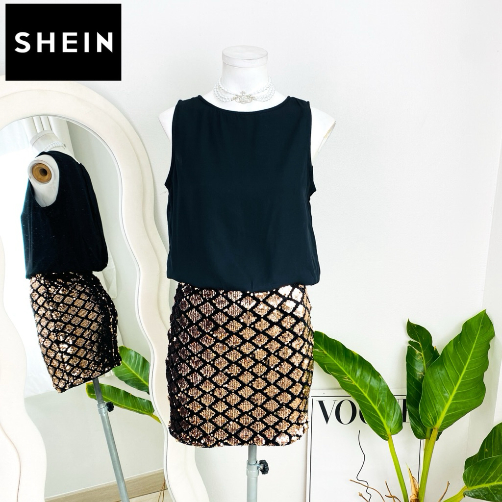 ไซด์ S แบรนด์ Shein แท้ 100%🌸เดรส ผ้ากำมะหยี่ งานเกล็ดวิบวับ สีดำ/โรสโกล ใส่ออกงาน ทรงเข้ารูป เดรสออกงาน ชุดปาร์ตี้(3)