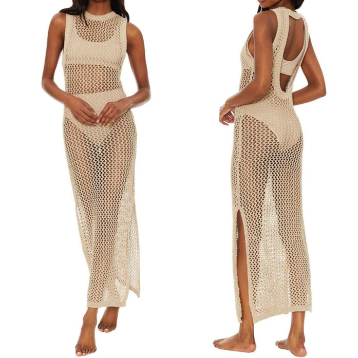 ชุดเดรสผ้าถัก คลุมบิกินี่ เซ็กซี่ ซีทรู พร้อมส่งในไทย