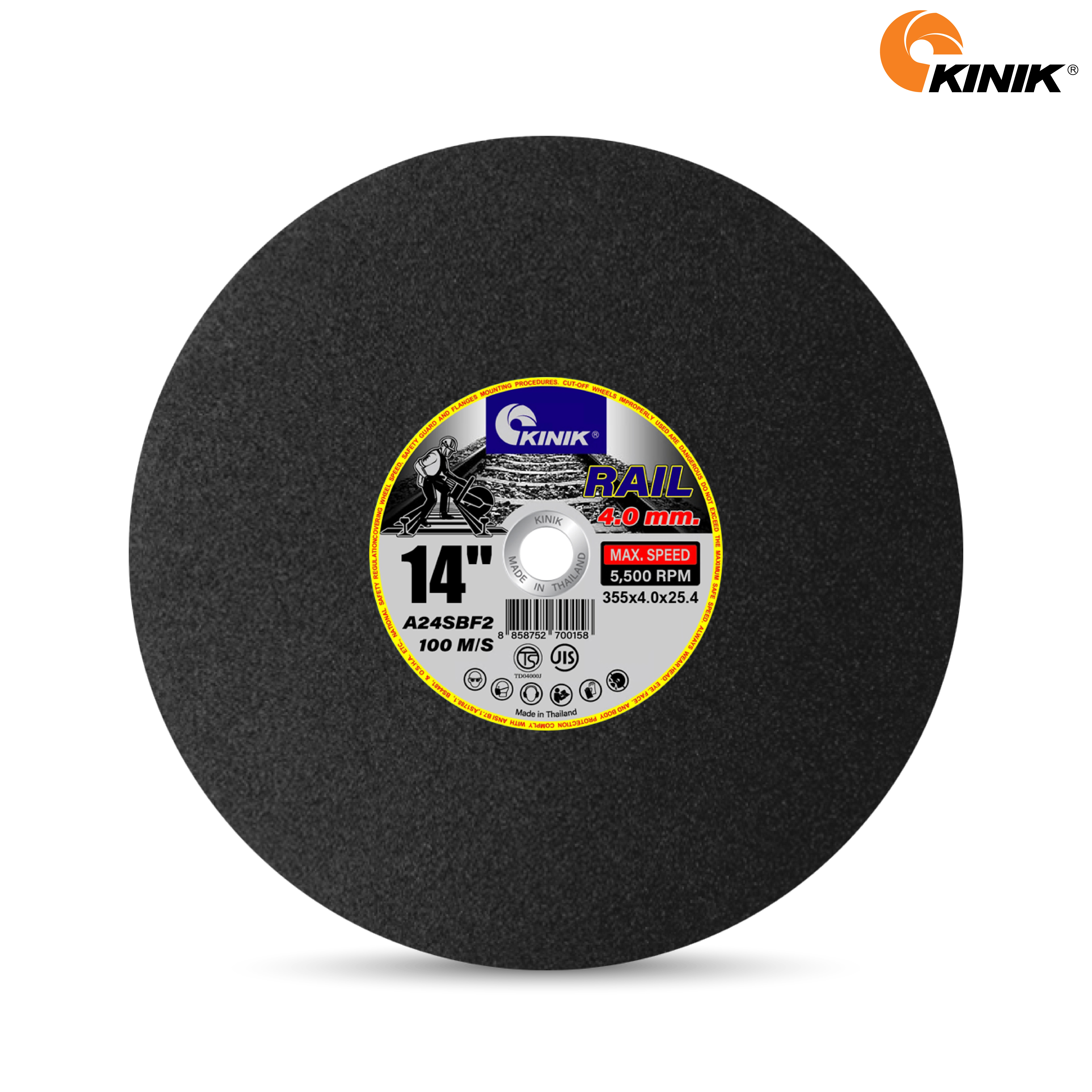 แผ่นตัดรางรถไฟ KINIK A24SBF2 355x4.0x25.4 mm.