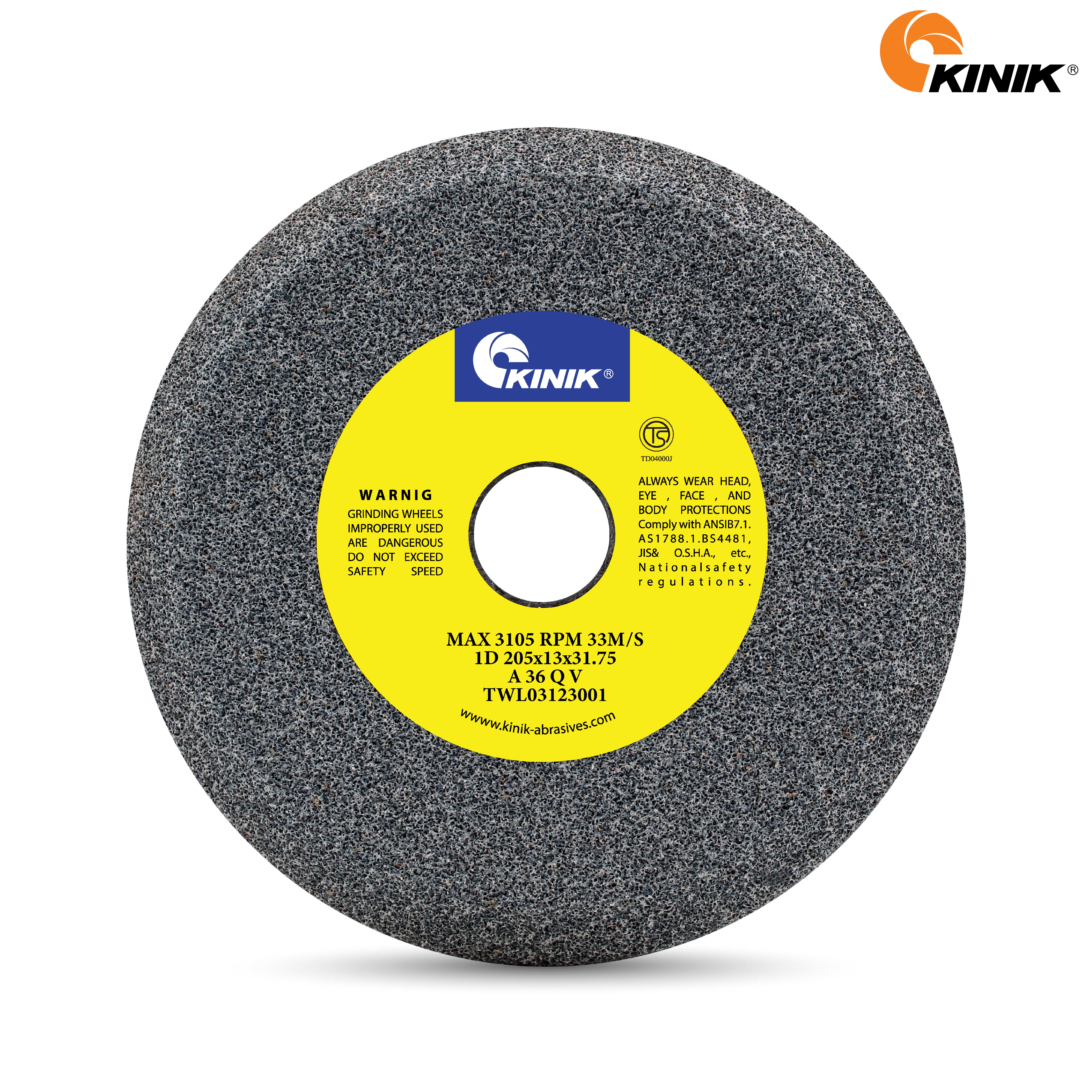 หินเจียรใบเลื่อย KINIK A36QV1D 205x13x31.75 mm.