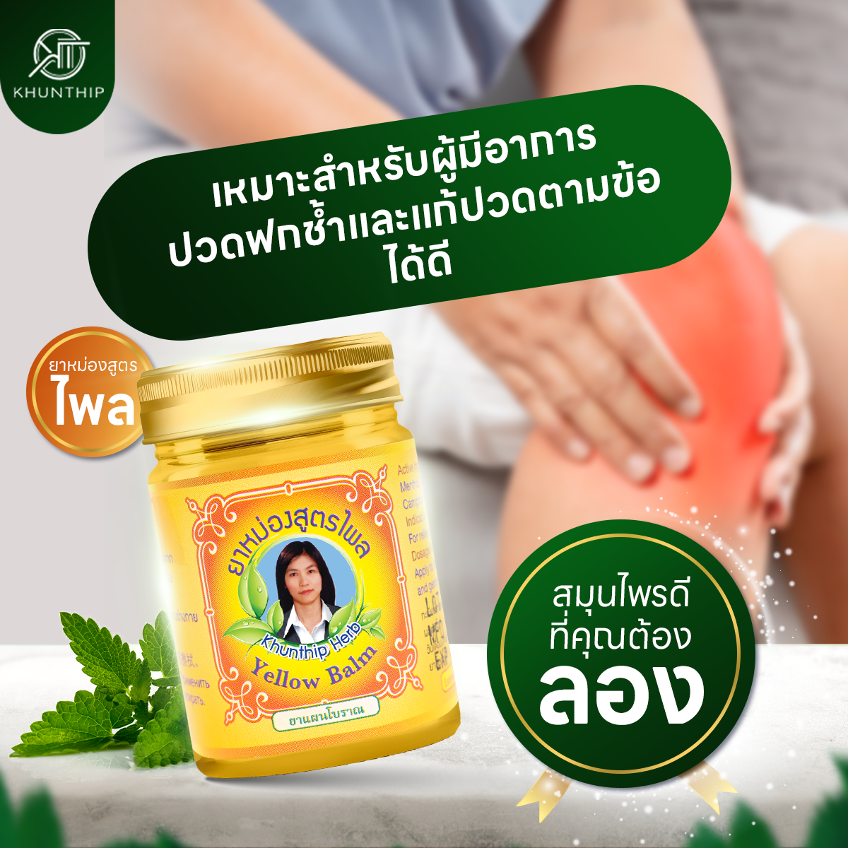 ยาหม่องผสมไพล (Khunthip Compound Plai Balm) ยาหม่องสีเหลือง ตราคุณทิพย์ 50 กรัม